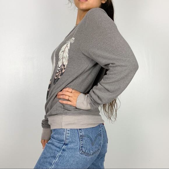Wildfox Grey Feather Graphic Oversized Pullover Sweatshirt Size Extra Small - Picture 4 of 13